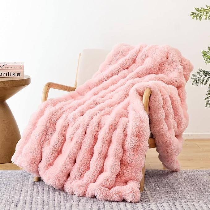 Blush Pink Faux Fur Throw Blanket Cozy Rabbit Fleece suppliers