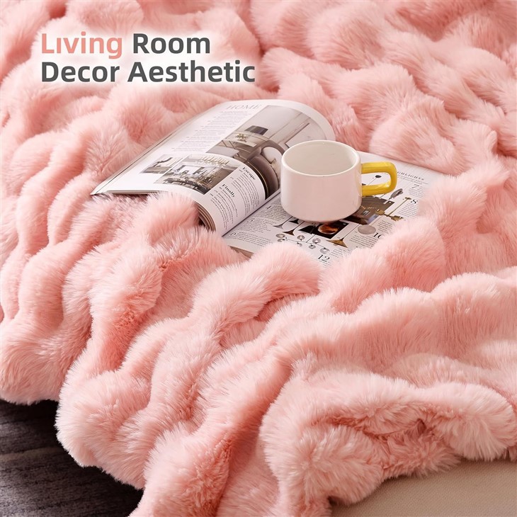 Blush Pink Faux Fur Throw Blanket Cozy Rabbit Fleece manufacturers