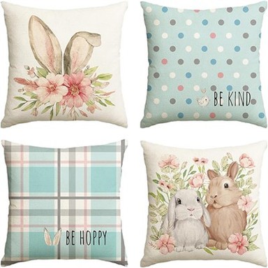 Buffalo Blodau Cwningen y Pasg Plaid plaid polka dot clustog adar - addurn soffa soffa (set o 4)